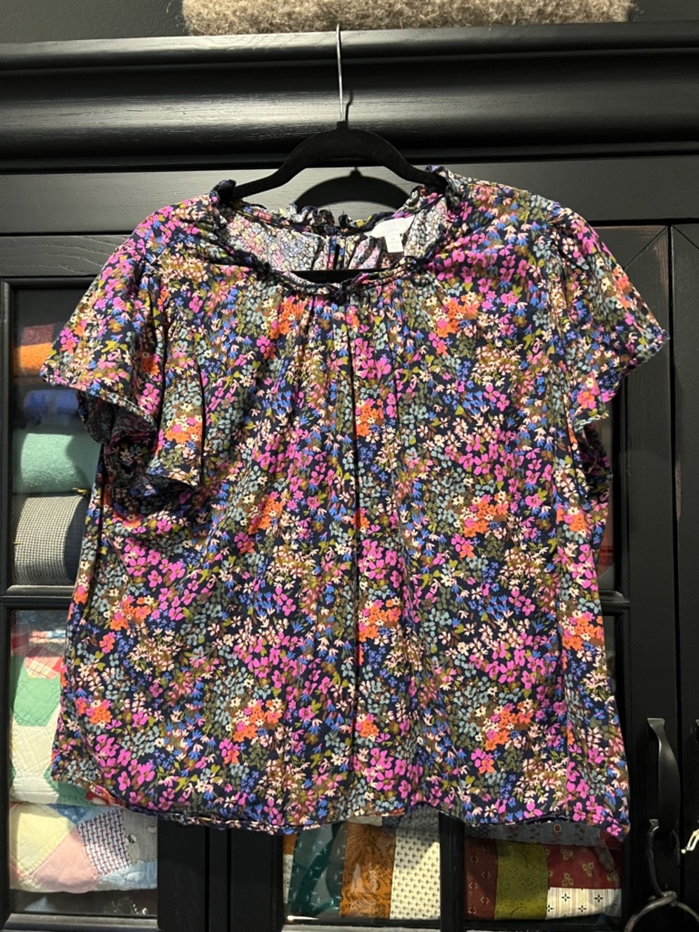 Time and Tru Floral Short-Sleeve Peasant Top - Pink Multi
